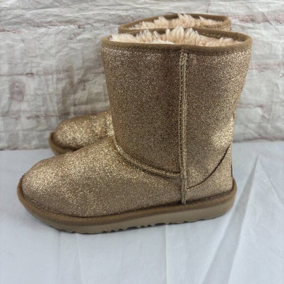 UGG Girls Youth Women's 5 Gold Glitter Classic Short II Insulated Winter Boots - Picture 6 of 10